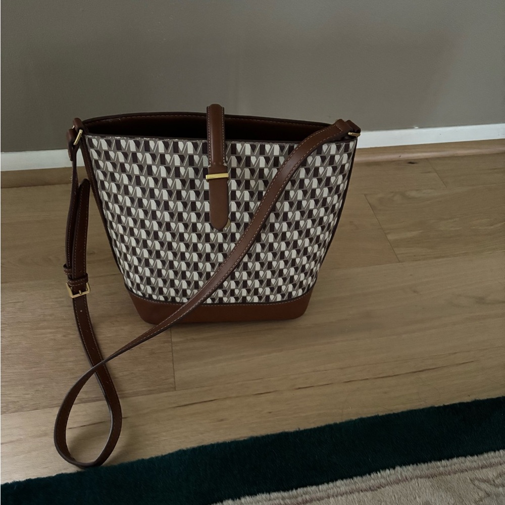 Mango Brown and Black Crossbody Bag with Leather Accents
